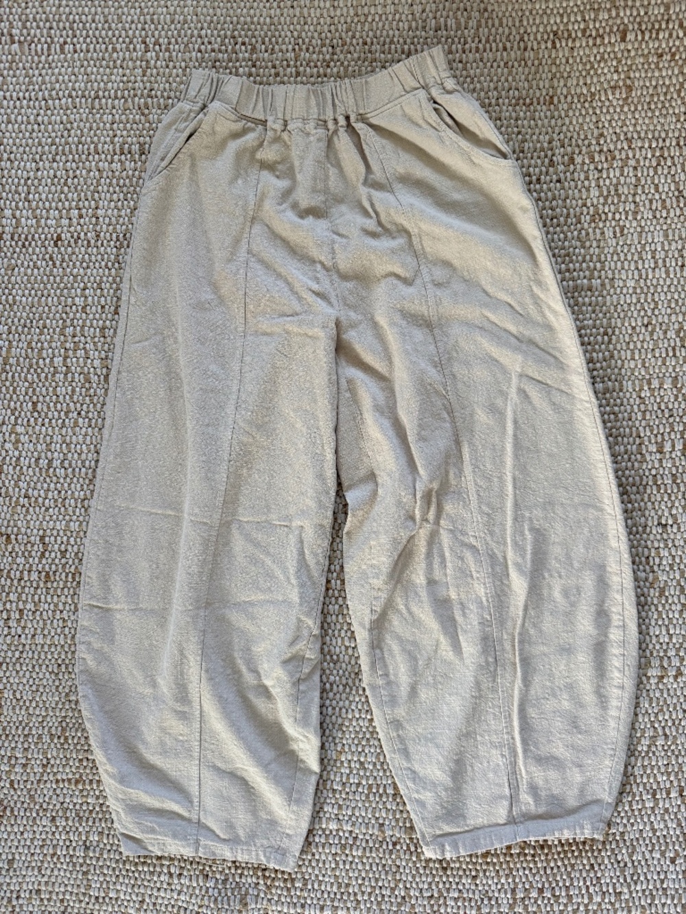 IXIMO Women’s Linen Cotton Blend Barrel Leg Pants - Oatmeal Beige - Size S